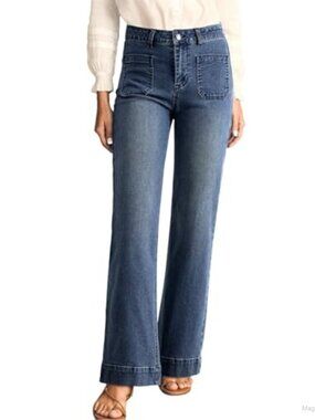 High Waisted Wide Leg Jeans Stretchy Denim Pants Casual Women's
